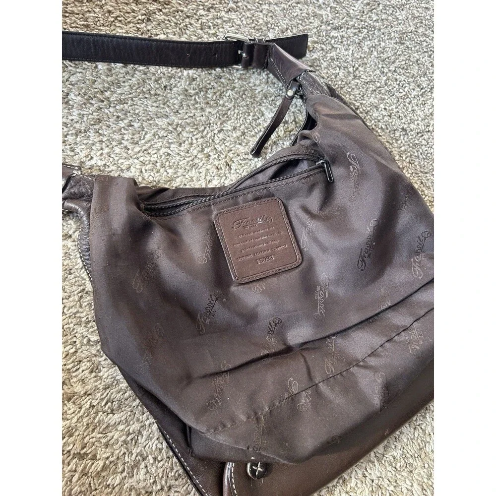 Fossil Vintage Brown Leather Hobo Bag Purse Shoulder Handbag White Stitching